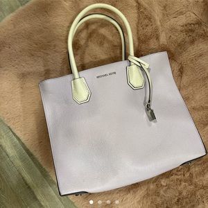 Michael Kors Leather Structured Tote Bag - Light Purple / Cream / Dark Purple